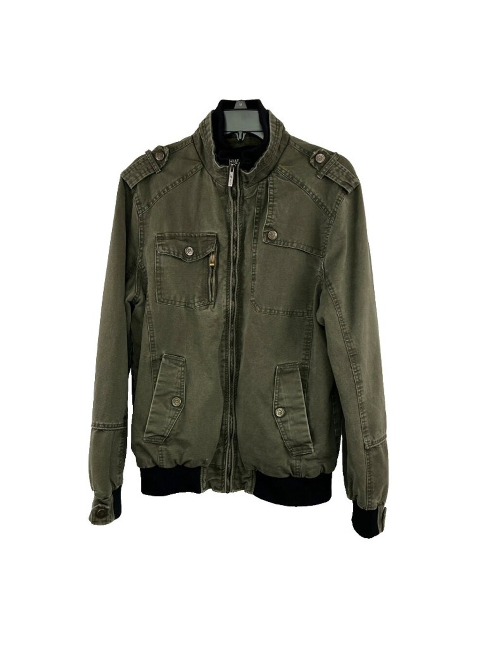 Wantdo Original Size Medium Green Mens Jacket Bomber Heavy Canvas Lined Pockets
